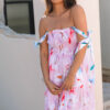 Pink Floral Print Knotted Shoulder Smocked Maxi Dress