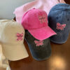 Rose Red Bow Knot Patchwork Washed Adjustable Baseball Cap