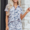 Multicolour Abstract Patterned Polo Collar T Shirt and Shorts Set