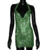 571136042 Shiny Rhinestone Halter Neck Side Split Sleeveless Dress