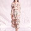 Pink Lily Flower Printed Layered Midi Dress