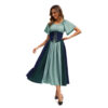 Style Medieval Retro Color-block Spliced Tie-waist Flared Dress