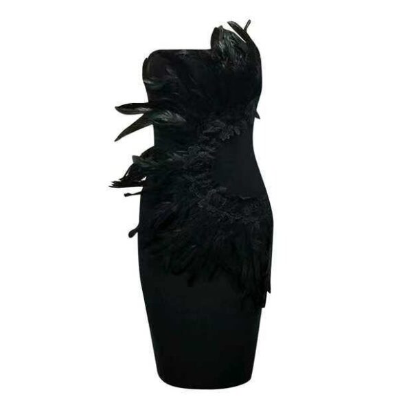 571138683 European and American tube top feather design backless dress bandage skirt