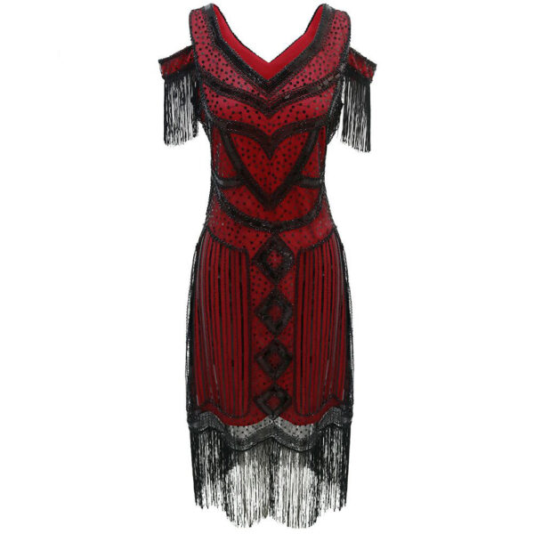 571134960 Gatsby Vintage Evening Dress 1920s Theme Party Sequin Fringe Dress