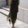 French Vinatge Midi Dress Women Retro Pure Color Short Sleeve Party Design