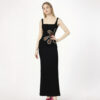Black mesh diamond long sleeveless square neck high-end dress