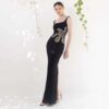 Black mesh diamond long sleeveless square neck high-end dress