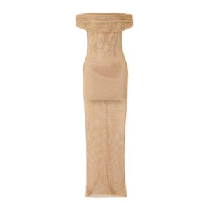 Women's Sexy Mesh Perspective Off Shoulder Bra Perspective Elastic Long Dress Elegant Celebrity Evening Dress