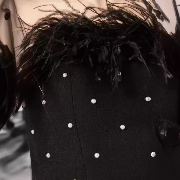 Strapless hairy pearl waist bag buttocks sexy fashion bandage dress