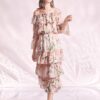 Pink Lily Flower Printed Layered Midi Dress