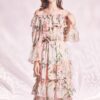 Pink Lily Flower Printed Layered Midi Dress