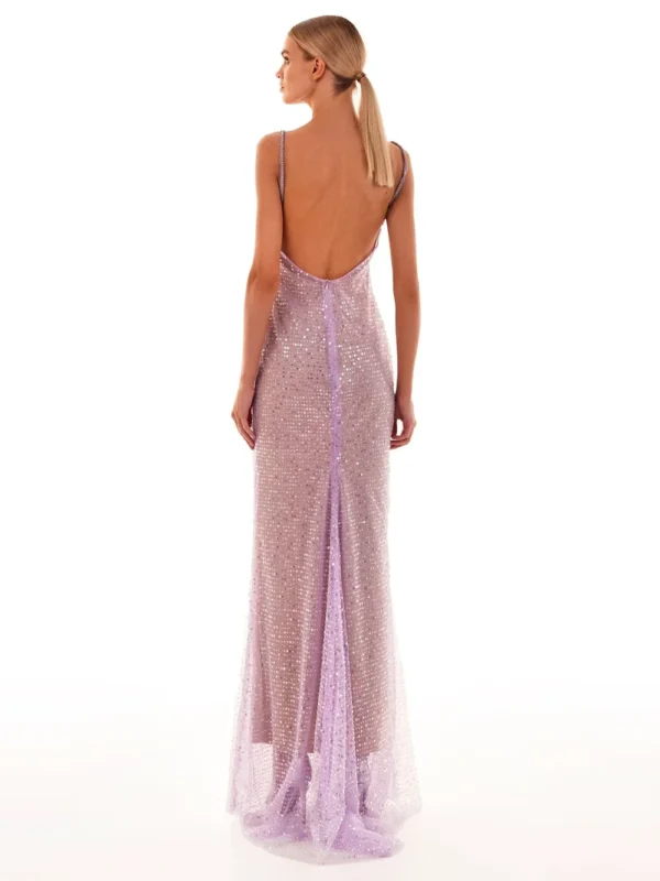 Sequins Backless Beaded Mesh Long Dress Slim Fit Celebrity Evening Party Gowns