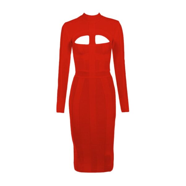 Long Sleeve Hollow Out Club Evening Party Midi Dress