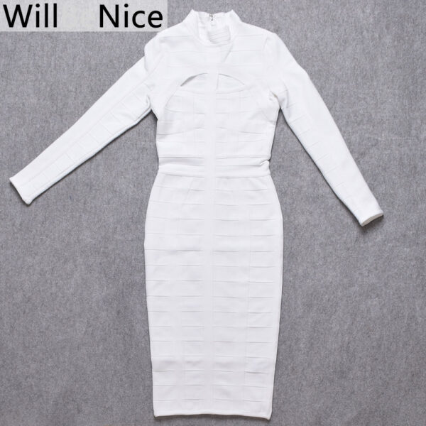 Long Sleeve Hollow Out Club Evening Party Midi Dress