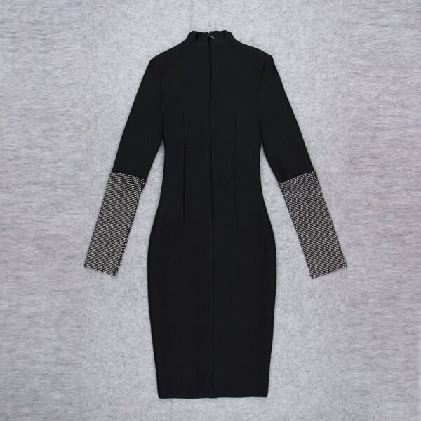 Sexy Mesh Diamond Ladies Long Sleeve Bandage Slim Dress