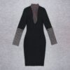 Sexy Mesh Diamond Ladies Long Sleeve Bandage Slim Dress