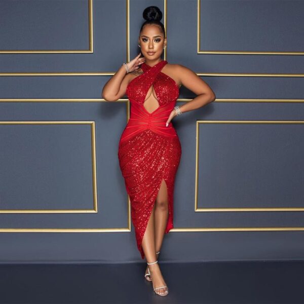 Halter Sequined Party Dress