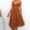 Elegant and sexy suspender mesh party evening dress