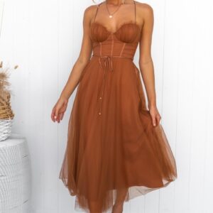 Elegant and sexy suspender mesh party evening dress