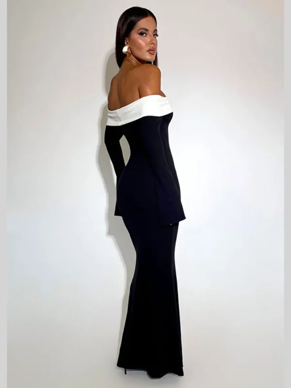 Shoulder Contrast Color Knitted Maxi Dress