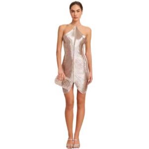 Shiny Metallic Halter Slim Mini Dress