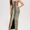 New Tight Lace up Gold Stamped Bandage Sexy Split Dress