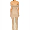 Women's Sexy Mesh Perspective Off Shoulder Bra Perspective Elastic Long Dress Elegant Celebrity Evening Dress