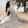 Striped High Waist Party Evening Dress