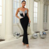 Fashionable sexy V-neck diamond chest cup mesh backless bandage dress