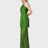 Green neckline suspender long skirt with tassel at the hem evening party dress
