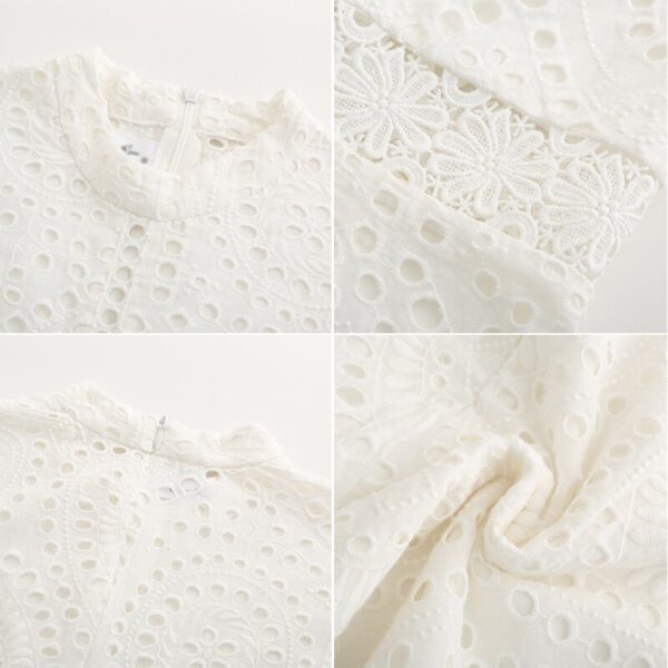 Elegant White Lace Embroidery Mini Party Dress