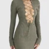 Green Long Sleeve Bodycon Bandage Dresses
