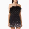 Strapless hairy pearl waist bag buttocks sexy fashion bandage dress