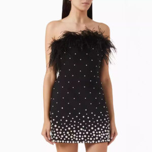 Strapless hairy pearl waist bag buttocks sexy fashion bandage dress