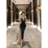 Rhinestone Metal Accessories Bandage Fitted Halter Dress