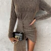 New hot stamping fashionable long sleeved dress casual party high neck dress