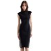 571138929 White contrast zebra print half-high collar sleeveless bandage dress