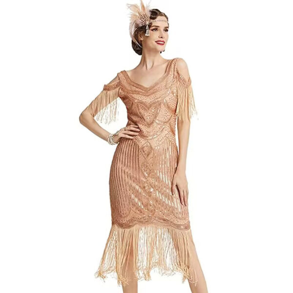 571134955 Gatsby Vintage Evening Dress 1920s Theme Party Sequin Fringe Dress