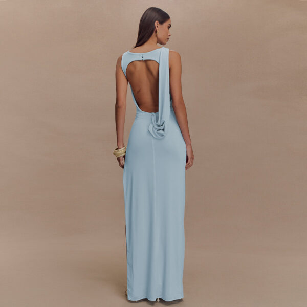 Sleeveless Pleated Slit Fitted Formal Gown