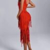 Backless fringe dress red sleeveless luxury bandage skirt hip-covering skirt