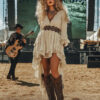 Western Music Festival Rock Party Ruffle Floral Fringe Lace Vintage Dress