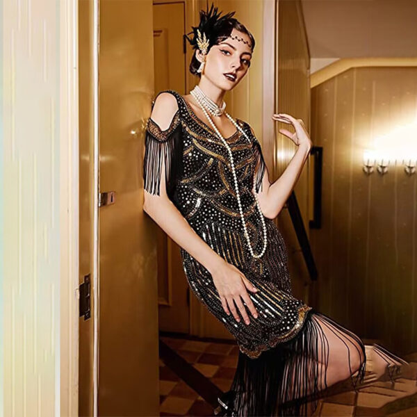 571134953 Gatsby Vintage Evening Dress 1920s Theme Party Sequin Fringe Dress