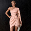 Women's Solid Color Slanted Shoulder Hollow Dress Skirt Dinner Party Dress Temperament