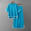 O-neck Short Sleeve Loose Sweater Casual Tops High Waist Pant 2 Piece Set