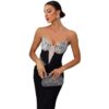 Fashionable sexy V-neck diamond chest cup mesh backless bandage dress