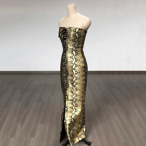 New Tight Lace up Gold Stamped Bandage Sexy Split Dress