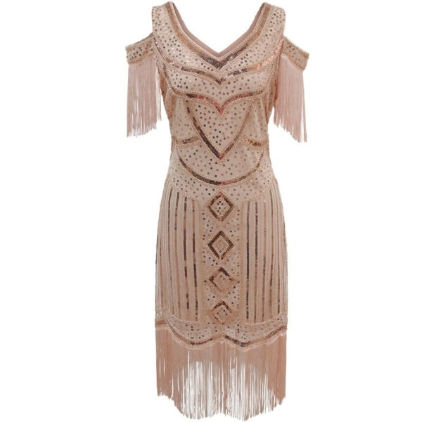 571134957 Gatsby Vintage Evening Dress 1920s Theme Party Sequin Fringe Dress