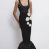 Sexy O-Neck Pearl Beading Bodycon Bandage Gown Dress