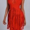 Backless fringe dress red sleeveless luxury bandage skirt hip-covering skirt