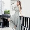 Striped High Waist Party Evening Dress